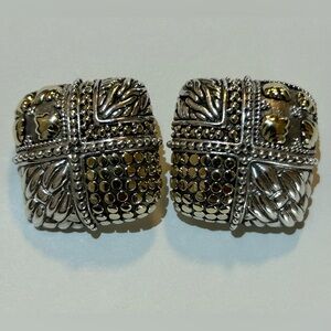 John Hardy 18K 925 Four Square Motif Clip On / Omega Earrings